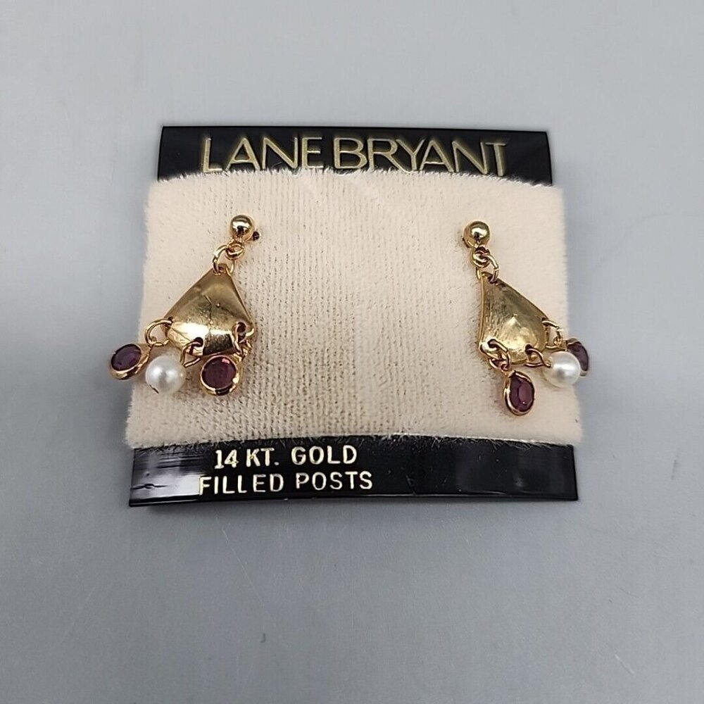 lane bryant earrings 14k gold filled posts faux pearl dangle NEW